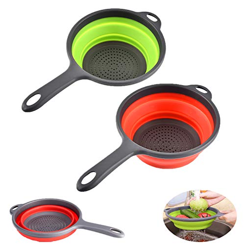 2 Piece Kitchen Foldable Silicone Colanders, Food Strainer Bowls with Handles,Space-Saver Folding Strainers(Green&Red) - Thumbnail 7