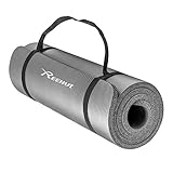 Reehut 1/2-Inch Extra Thick High Density NBR Exercise Yoga Mat for Pilates, Fitness & Workout w/ Carrying Strap (Grey)