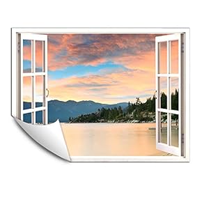 Wall Murals for Bedroom Fake Window Beach White Window Removable Wallpaper Peel and Stick Wall Stickers - 24x32 inches