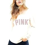 Victoria's Secret Pink Brand Very Soft Sleepshirt Sleep Tee (Medium, Cream)