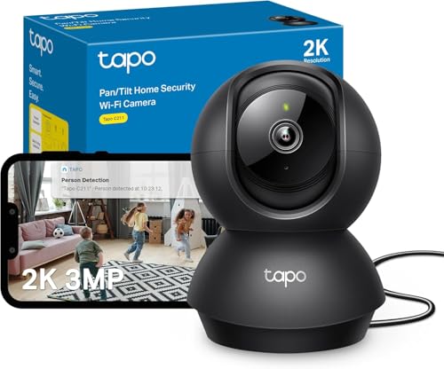 TP-Link C211 WLAN IP Kamera Überwachungskamera (Linsenschwenkung und Neigung, 3MP-Auflösung, 2-Wege-Audio, Nachtsicht zu 9m, bis zu 512 GB lokaler Speicher)