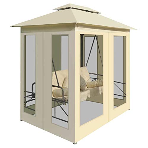 AyaMastro Outdoor 86.6" L Cream White Sun Shade Gazebo Swing Chair Canopy Patio Bed Bench w/Curtain & Pillow with Ebook - Thumbnail 3