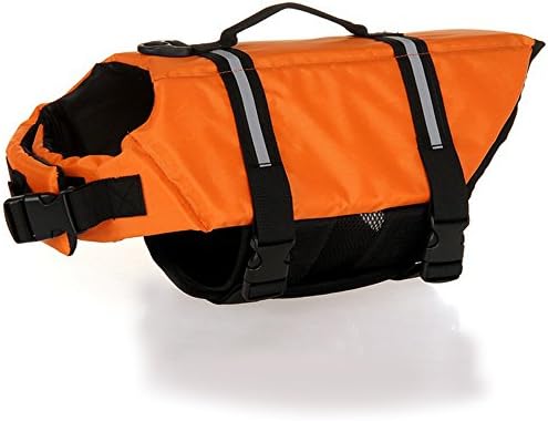 Dog Life Jacket- Adjustable and Quick Release Pet Life Jacket Vest with Rescue Handle &amp; Reflective Accents Dog Life Preserver Small, Medium, Large (s)