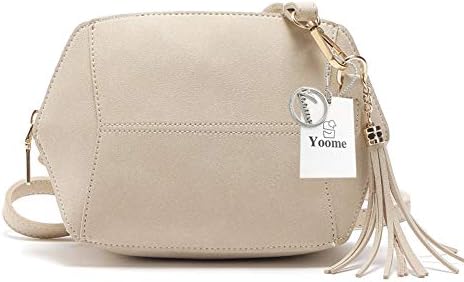 Yoome Women Small Crossbody Shoulder Bag Vintage Suede Purse Tassel Satchel Shell Handbags for Girls - Cream