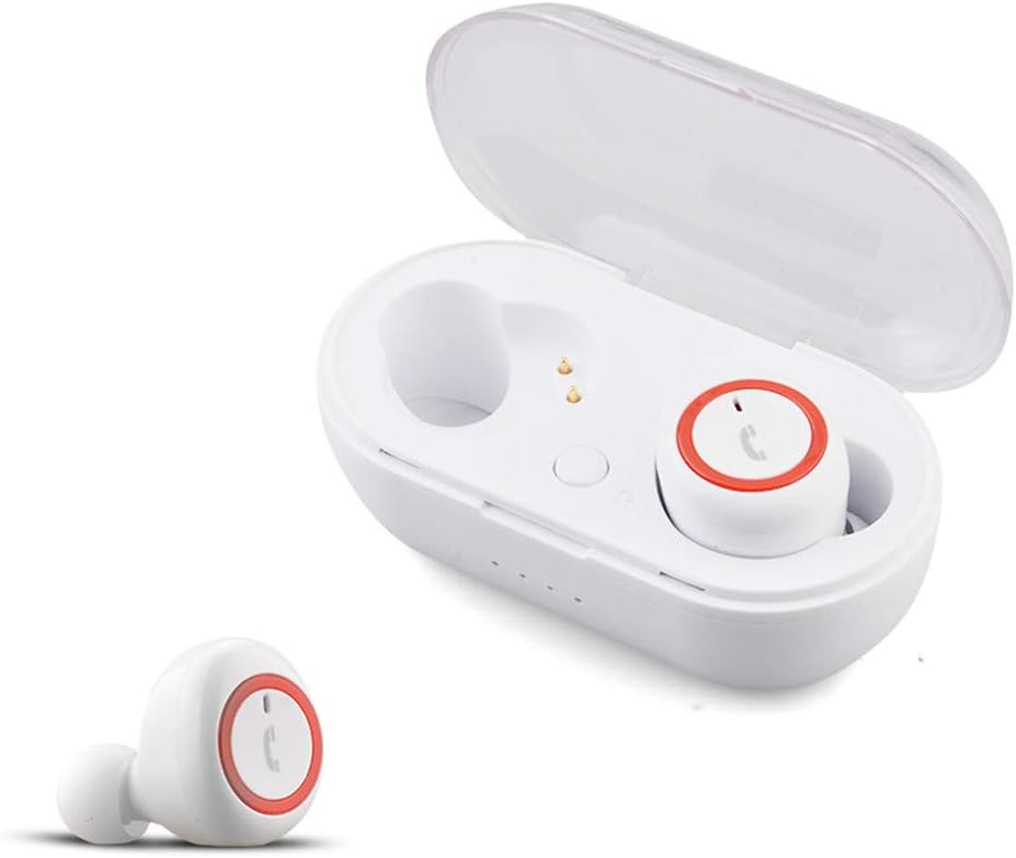 Bluetooth Headphones Mini, TechCode TWS Bluetooth 5.0 Wireless Earphone Noise Cancellation Ear Canal Earbuds HD Stereo Mic In Ear Headset with Charging Case for iPhones,Galaxy Phones(White&Red)