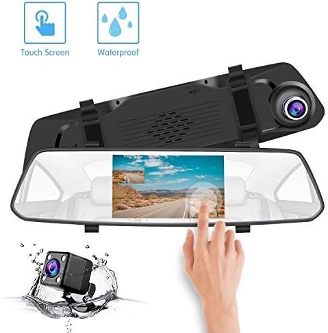 Dash Cam Dual Lens, 5.0 inch Touch Screen Rear View Mirror Car Camera 2.5D Glass Screen, 1080P Full HD Front and Rear Recording, G-Sensor Detection, Parking Monitor Loop Recording, Night Vision