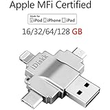 4 in 1 Lightning USB Micro SD Adapter Card Reader for iPhone, iPad, Mac, PC, Android phone External Storage Memory Card Readers iDiskk Apple Certified