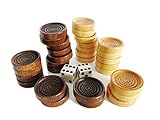 Wood Checkers Backgammon Pieces +Dice Natural Dark Brown Wooden