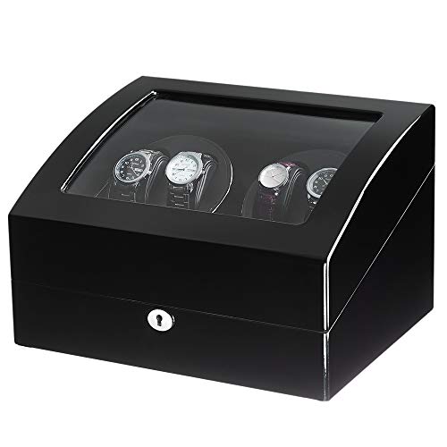 Maselex 4 Watch Winder Box for Automatic Watches with 6 Storages and Quiet Mabuchi Motor(Black)-21 Rotation Modes