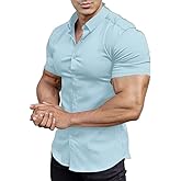 EOUOSS Men’s Muscle Fit Dress Shirts Athletic Slim Fit Short Sleeve Stretch Casual Button Down Shirt