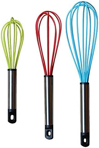 Vara Silicone Whisk Set. Set of 3 Stainless Steel and Silicone Wired Whisks for Blending, Beating and Baking.