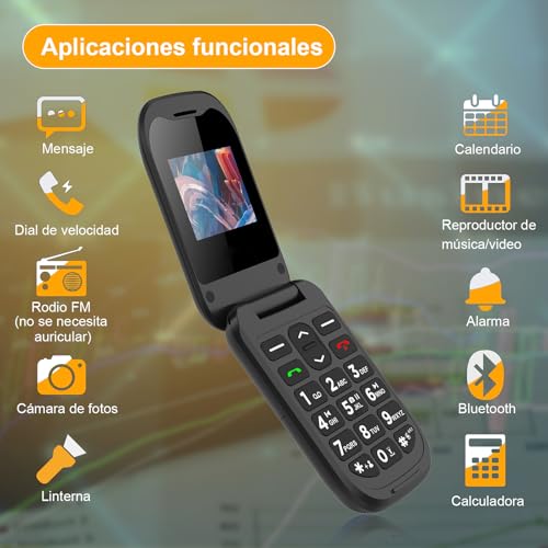 YEEMOVIL F15 - Teléfono Celular 4G con Tapa para Adultos Mayores, Botones Grandes, Botón SOS, Dual SIM, Bluetooth, Batería de Larga Duración (Negro)