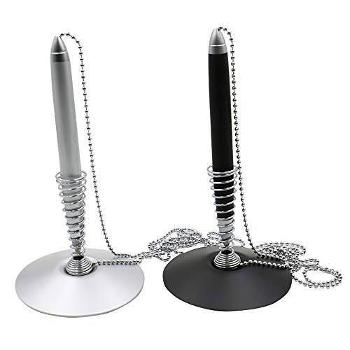 MyLifeUNIT Counter Pen with Chain, Spring Security Desk Pen for Office