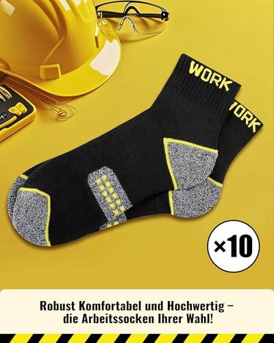 Effeet 10 Pairs of Short Work Socks Men's Quarter Socks, Padded Reinforced Work Socks, Breathable Short Socks with Comfort Waistband, Work Socks