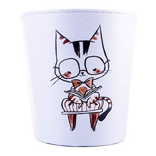 Haoun 2.6 Gallon / 10L Garbage Can,Cute Animal Pattern Trash Can Waterproof Leather Wastebasket for Bedroom Living Room - Cat - Thumbnail 7
