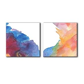 2 Panel Square Canvas Wall Art - Abstract Colorful Ink Splash - Giclee Print Gallery Wrap Modern Home Art Ready to Hang - 12"x12" x 2 Panels