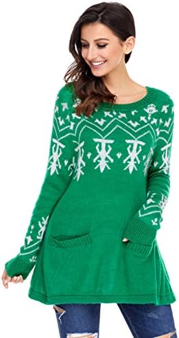 WSSM Black A-line Casual Fit Christmas Fashion Sweater green-L