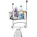 mDesign Steel Metal Over Door Ironing Board Holder with Large Storage Basket for Laundry, Utility, Mudroom, Garage - Holds Iron, Board, Spray Bottles, Starch, Detergent, Fabric Refresher - Matte Black