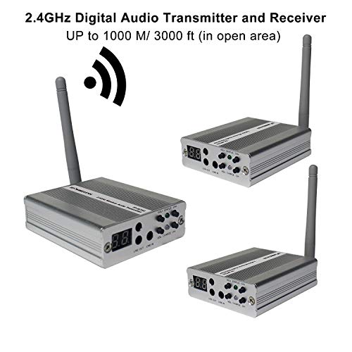 TP-WIRELESS 2.4GHz Digital Wireless HDCD Audio Adapter for Mobile DJ, Wedding Outdoor (3000ft 1 Transmitter and 2 Receivers)