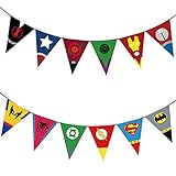 KUDES Superhero and Avengers Triangle Banners Party Supplies for Baby Shower,Children Kids First Birthday Party, Nursery Decorations and DC Justice League