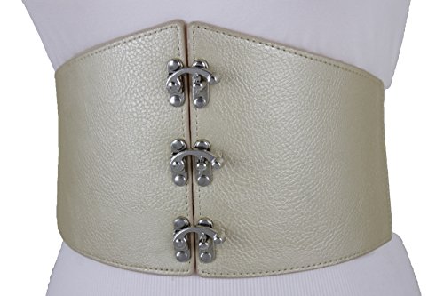 TFJ Women Wide Corset Hooks Belt Hip Waist Elastic Plus L XL XXL Metallic Beige Champagne