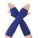 Flammi Women's Fingerless Arm Warmers Gloves Knit Thumb Hole Gloves Mittens (Blue)