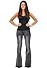 Glamour Outfitters Women's 60s 70s Flares Bell-Bottom Wide Flared Jeans - Faded Grey