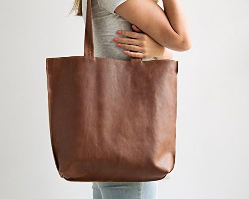 Handmade Women’s Personalized Leather Laptop Shoulder Tote Bag with Zipper Closure and an Inside pocket