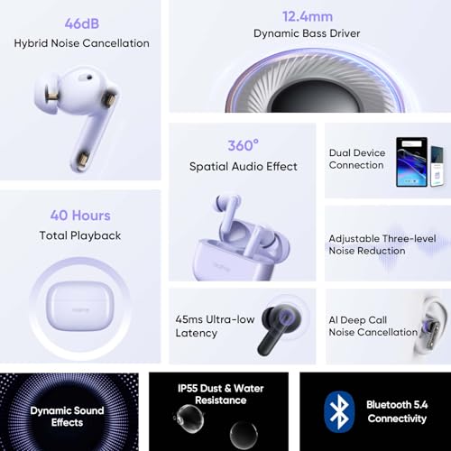 realme Buds T310 Auriculares Inalámbricos con 46dB ANC Cancelación de Ruido, 360° Audio Espacial Auriculares Bluetooth 40H de Batería, TWS In-Ear con 12,4 mm Hi-Res Audio Controlador, IP55, Negro