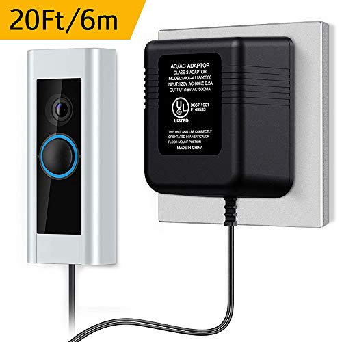 QIBOX Power Supply Adapter Compatible with Ring Video Doorbell, 18V Transformer Adapter Battery Charger Plug with 20 Ft Cable for Ring Doorbell Pro / Ring 2 / Ring Wi-Fi Enabled / Nest Hello Doorbell