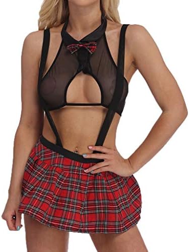 VESNIBA Women School Girl Outfit Lingerie Set Sexy Cosplay Costumes Mini Skirt