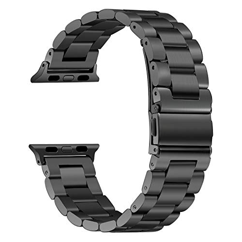 HILIMNY Compatible for Apple Watch Band 42mm 44mm, Classic Men Women Stainless Steel Metal iWatch Strap Replacement Wristbands for Apple Watch Series 1, 2, 3, 4, Black