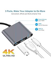 AOKEN Type C to HDMI Adapter,USB Type C to HDMI Multiport 3-in-1 with USB 3.0 Port and USB-C Fast Charging Power Port Compatible with Nintendo Switch MacBook Pro,Samsung S8+,S9+,ChromeBook Pixel,Dell.