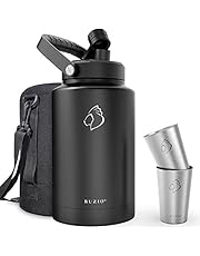 BUZIO One Gallon Vacuum Insulated Jug, Insulated Beer Growler, 18/8 Food-grade Stainless Steel 128oz 84oz Water Bottle Comes with Two Stainless Steel Cups Thermo Canteen Mug,Black