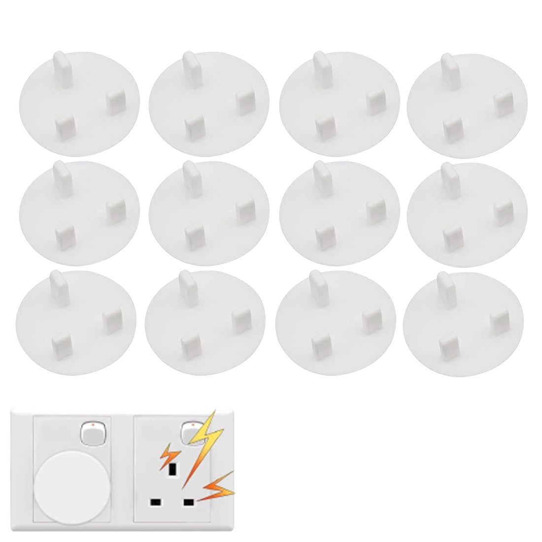 Plug Socket Covers UK, 12 Packs, Baby Child Safety Socket Covers, Child Baby Plug Socket Covers, Plug Socket Cover for Children Safety Protection at Home and School for Sockets UK