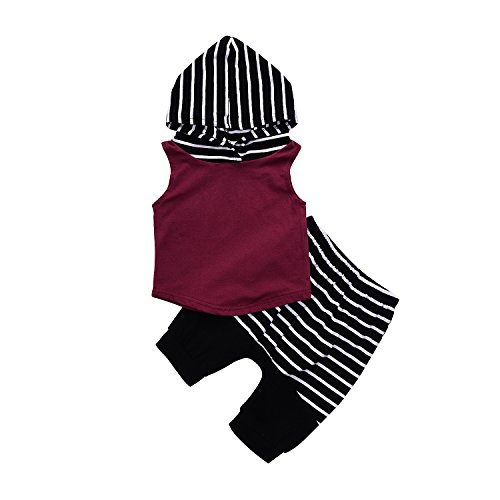 Kids Baby Boys Summer Stripe Sleeveless Hoodie Tops and Short Pants 2PCS Outfit