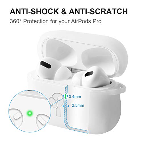 Étui AirPods Pro, Housse Antichoc avec Mousqueton, AMIGIK Coque de Protection en Silicone Épais 2.5MM pour Boîtier de Charge Apple AirPods Pro - LED Visible, Anti-Rayures(Translucide)