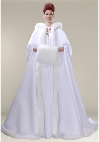 JSSHAN Women's Warm Hooded Matte Satin Winter Train Robe Cape Coat Wedding Dress