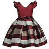 ZAH Girl Dress Kids Ruffles Lace Party Wedding Bridesmaid Dresses(Burgundy,3-4Y)