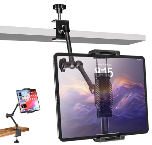 woleyi Tablet Stand Kitchen Desk [Suitable for Table and Mobile] Tablet Stand with Adjustable Metal Arm for iPad Pro 12.9 Air Mini, Galaxy Tab Ultra, Switch, 6-14.6 Inches