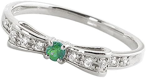 エメラルドリング リボンリング プラチナ Pt900 指輪 一粒 ピンキーリング 8号 高価値 ダイヤモンド