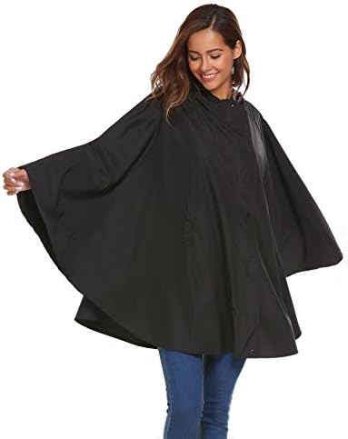 Teewanna Womens Batwing-Sleeved Lightweight Hooded Raincoat Waterproof Active Outdoor Rain Jacket with Pockets (S-XXL)
