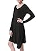 Women's T Shirt Dress Casual Loose Tunic Long Sleeve V-neck Frock by Azot (M, Black)