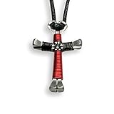 Red & Black Horseshoe Nail Cross Necklace