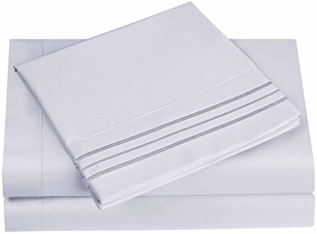 1800 Series Egyptian Collection 3 Line Microfiber 4 Piece Bed Sheet Set (Full, Ice Blue)
