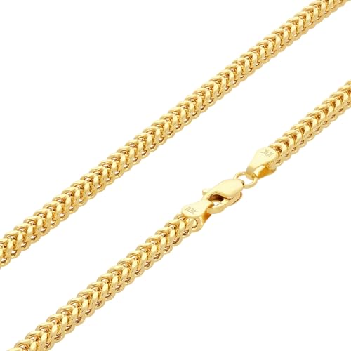Nuragold 10k Real Yellow Gold Franco Square 3mm Box Chain Wheat Chain Necklace (18