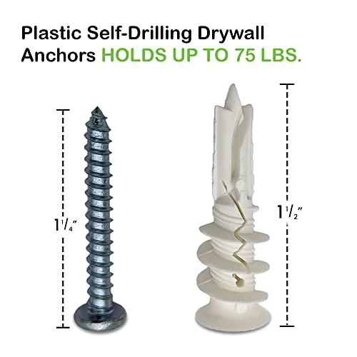 8 SelfDrilling Drywall Plastic Anchors Kit, Heavy Duty Anchors with