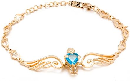 Romantic Time (TM) 18K Rose Gold Plated Link Bangle Bracelet Angle Wing Hollow Heart Crystal Jewellery £¨Blue£