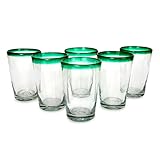 NOVICA Artisan Crafted Clear Green Glass Recycled Glasses, 15 oz 'Conical' (set of 6)