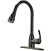 Ufaucet Modern Solid Brass Single Handle High Arch Spring Chrome Kitchen Faucet, Pull Out Kitchen Sink Faucet With Sprayer